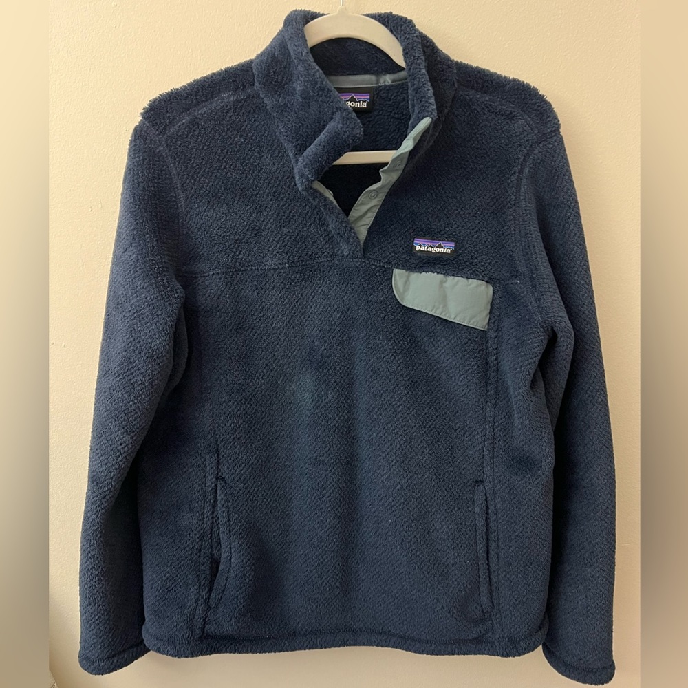 Patagonia Women's Dark Blue Long Sleeve Snap T Pullover Fleece Jacket Size Large